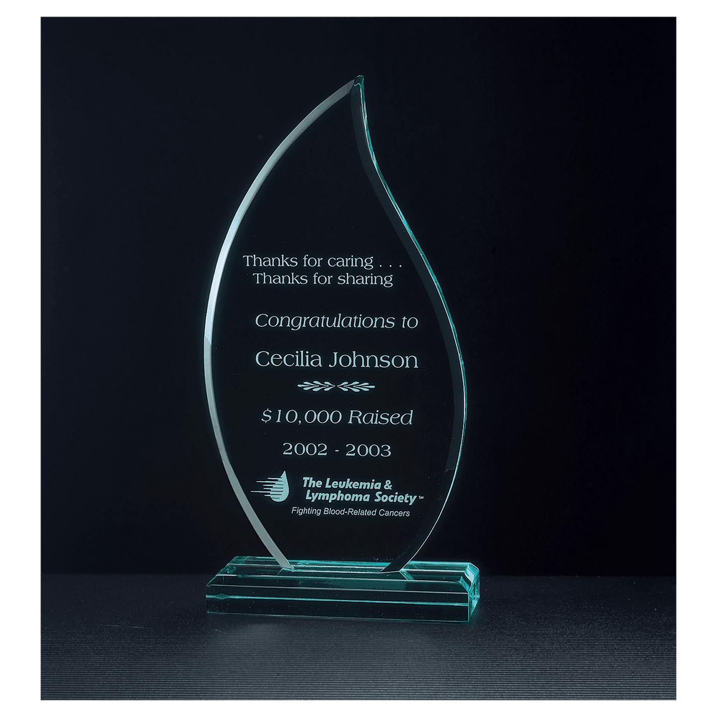 4 1/4" x 8 3/4" Flame Series Jade Acrylic Award