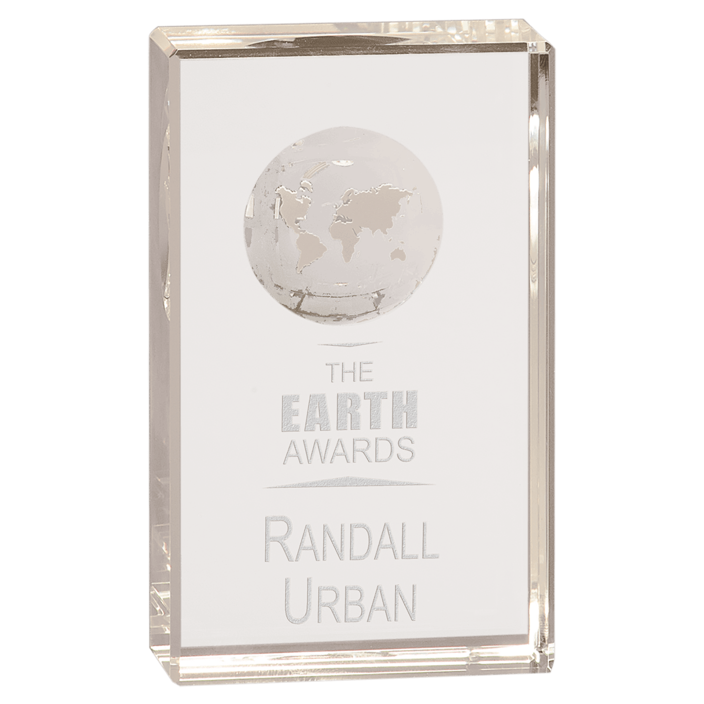 5" Clear Crystal Rectangle with Globe Etching