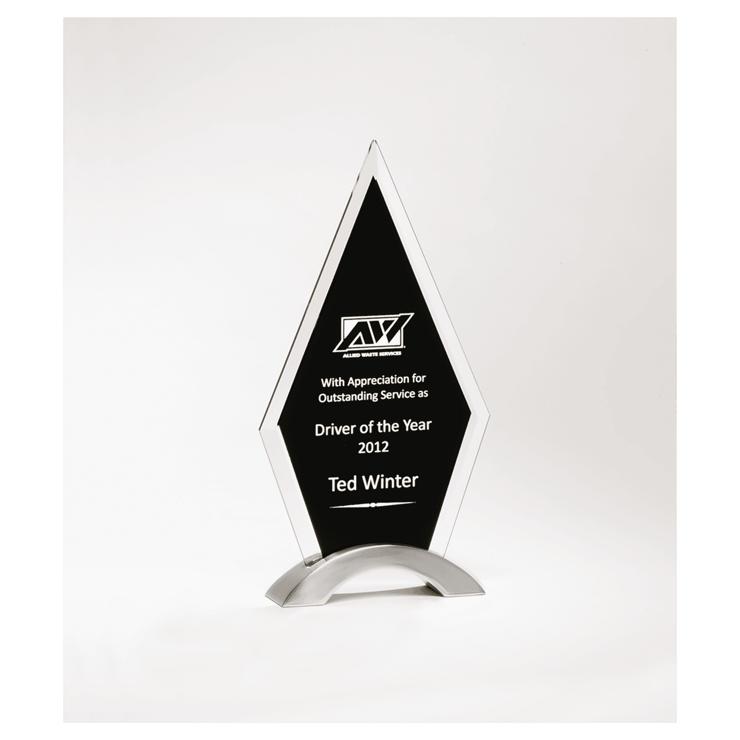 5 5/8" x 9 5/8" Beveled Clear Glass with Black Silkscreen and Silver Aluminum Accent Base