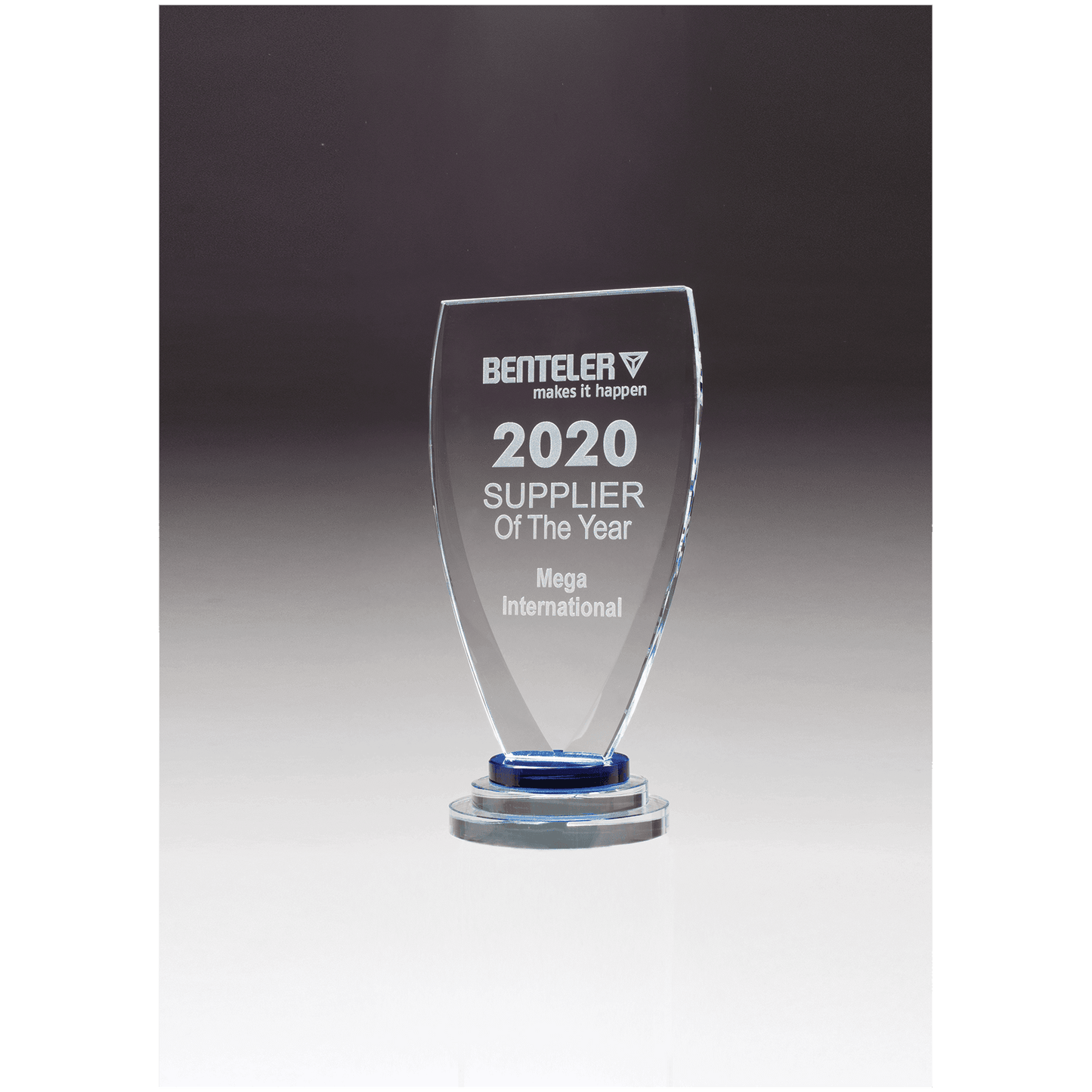 5 3/8" x 10 1/4" Chalice Series Sapphire Glass Award with Blue and Clear Glass Pedestal Base