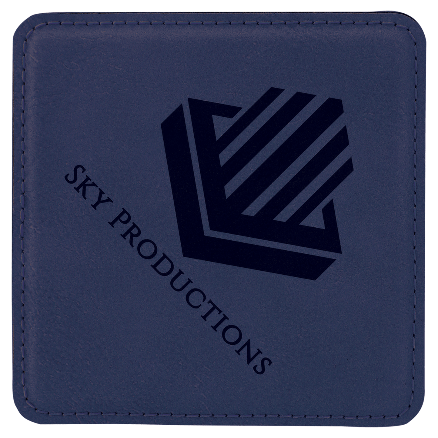 Blue/Black 4" x 4" Square Laserable Leatherette Coaster