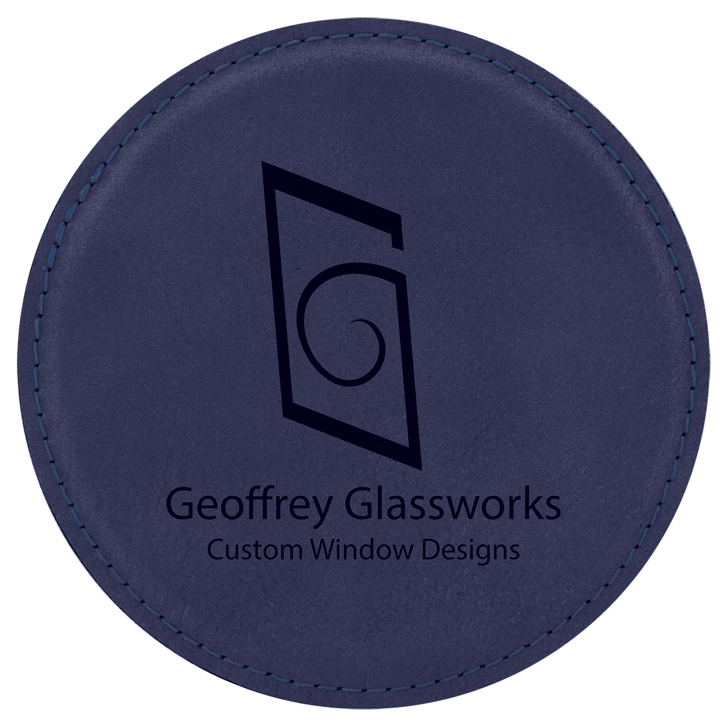 Blue/Black 4" Round Laserable Leatherette Coaster