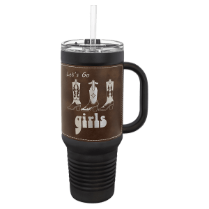 Polar Camel Black with Rustic/Silver Leatherette 40 oz. Travel Mug with Straw