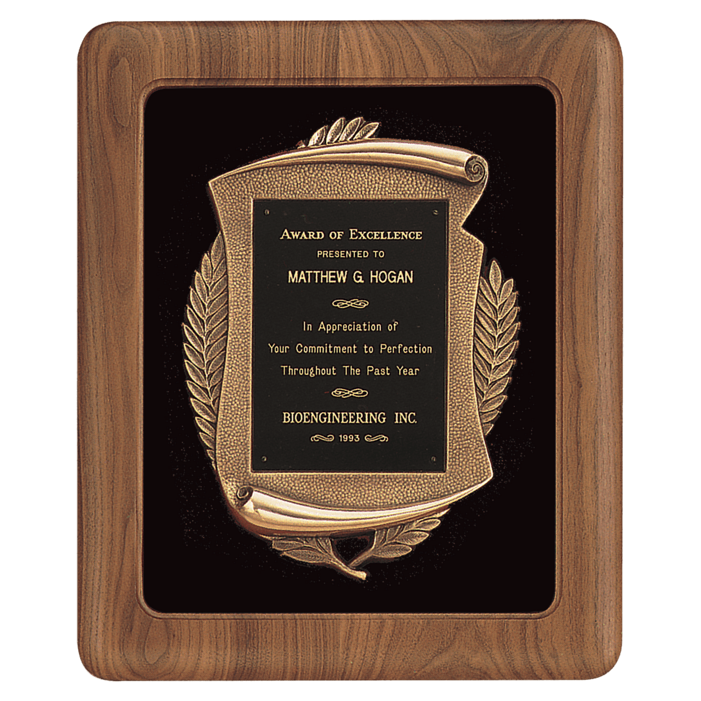 Walnut Frame w/Black Velour Back/Bronze Finish Frame/Black Brass 14" x 17" American Plate