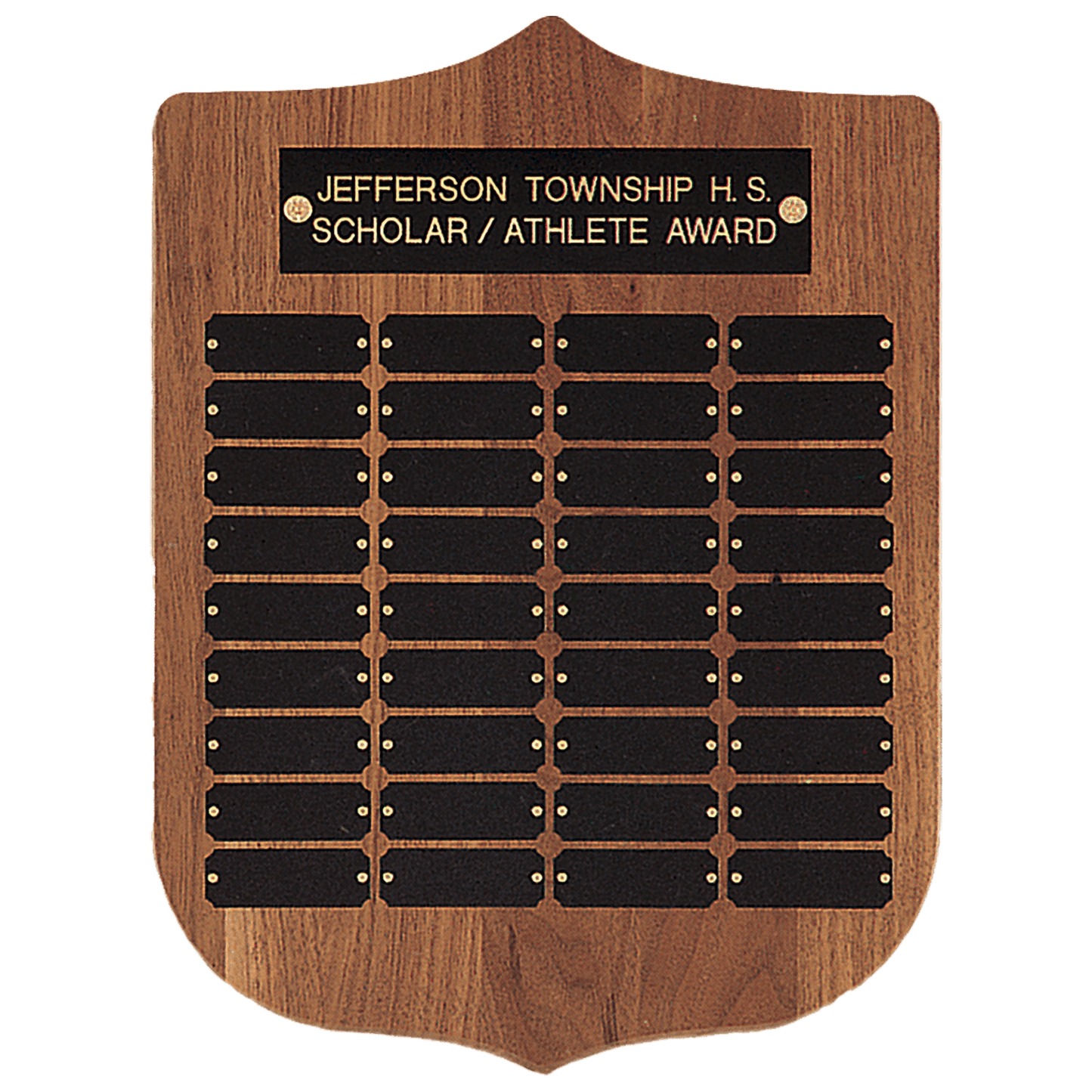 12" x 16"/Plates 7/8" x 2 1/2" American Walnut 36 Plate Perpetual Plaque with Black Brass Plates