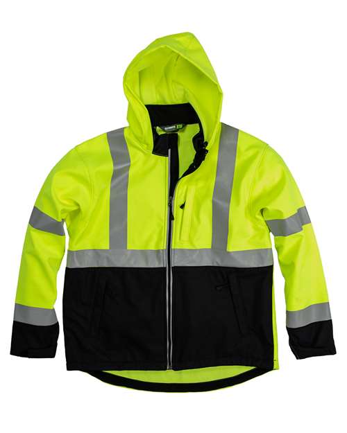 Berne Apparel HVJS206 Men's Hi-Vis Class 3 Hooded Soft Shell Jacket - Custom Decorated