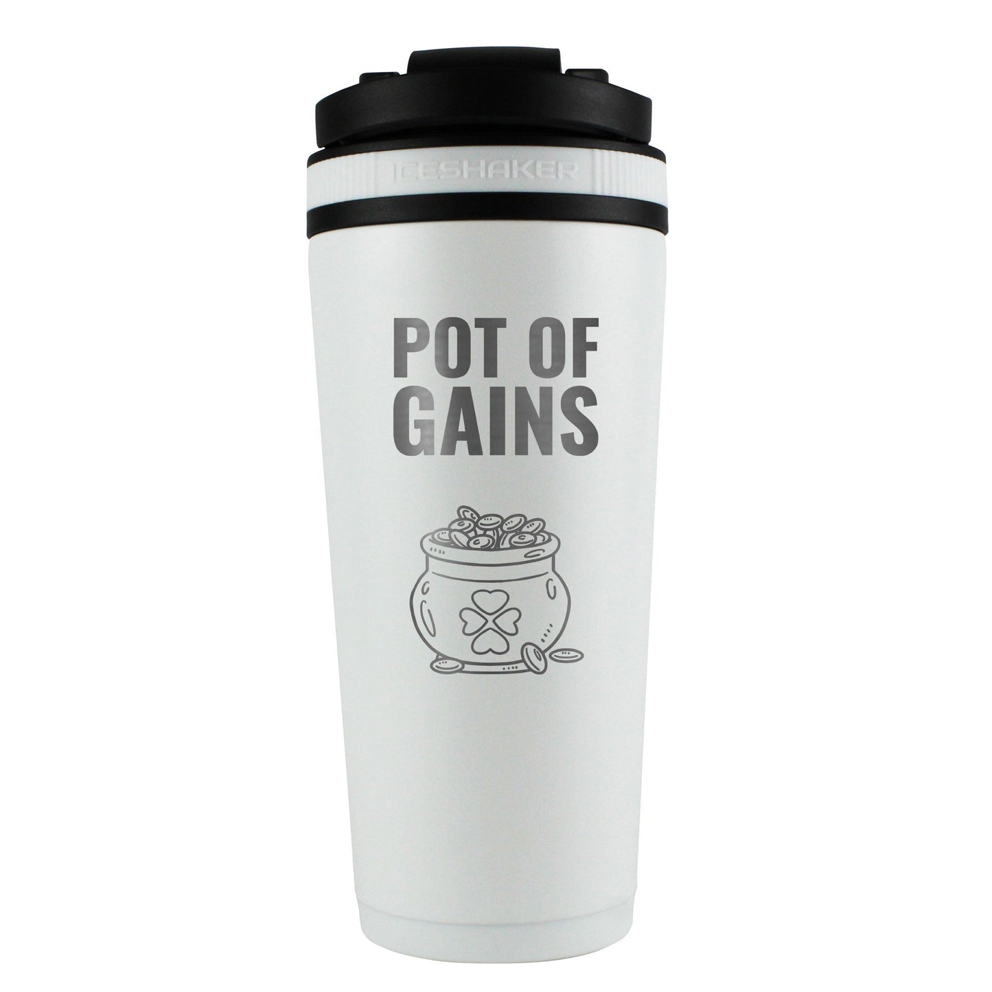St. Patrick's Day Pot-O-Gains 26oz Ice Shaker - White