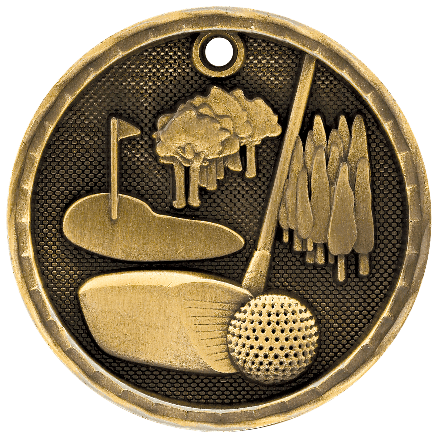 Antique Gold 2" 3D Golf Medal