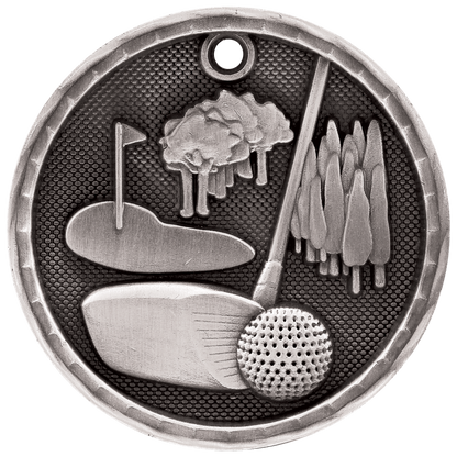 Antique Silver 2" 3D Golf Medal