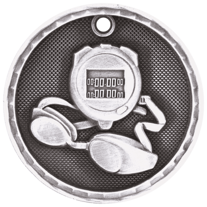Antique Silver 2" 3D Swimming Medal