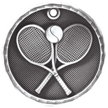 Antique Silver 2" 3D Tennis Medal