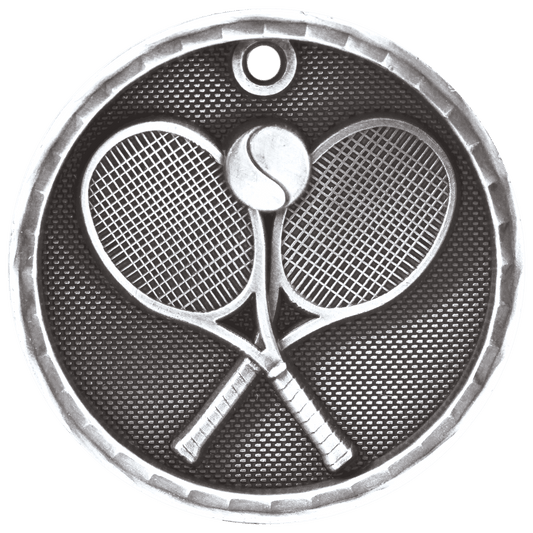 Antique Silver 2" 3D Tennis Medal