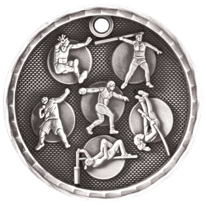 Antique Silver 2" 3D Track and Field Medal