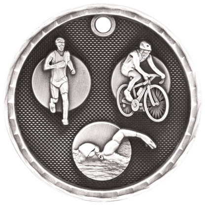 Antique Silver 2" 3D Triathlon Medal