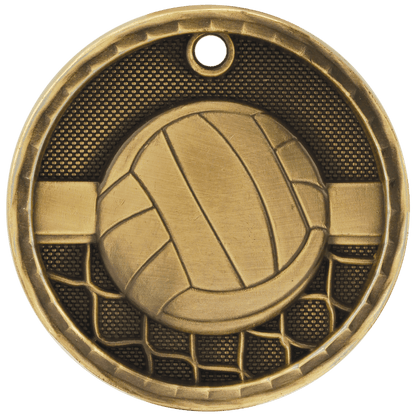 Antique Gold 2" 3D Volleyball Medal