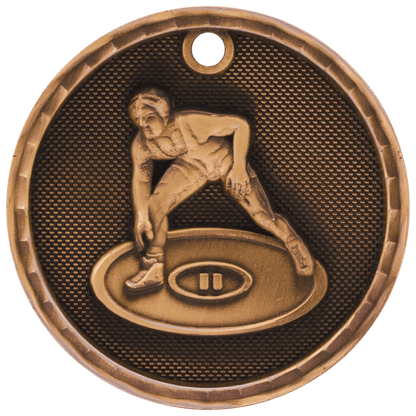 Antique Bronze 2" 3D Wrestling Medal