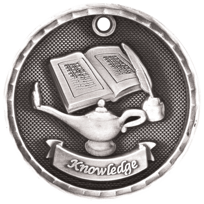 Antique Silver 2" 3D Lamp of Knowledge Medal