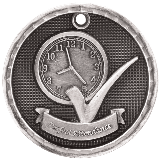 Antique Silver 2" 3D Perfect Attendance Medal