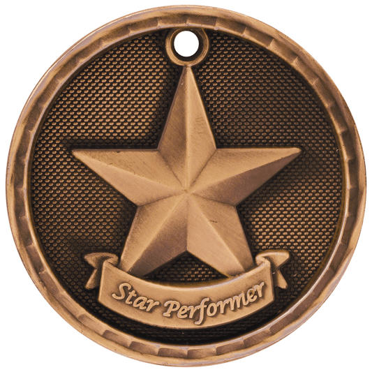 Antique Bronze 2" 3D Star Performer Medal