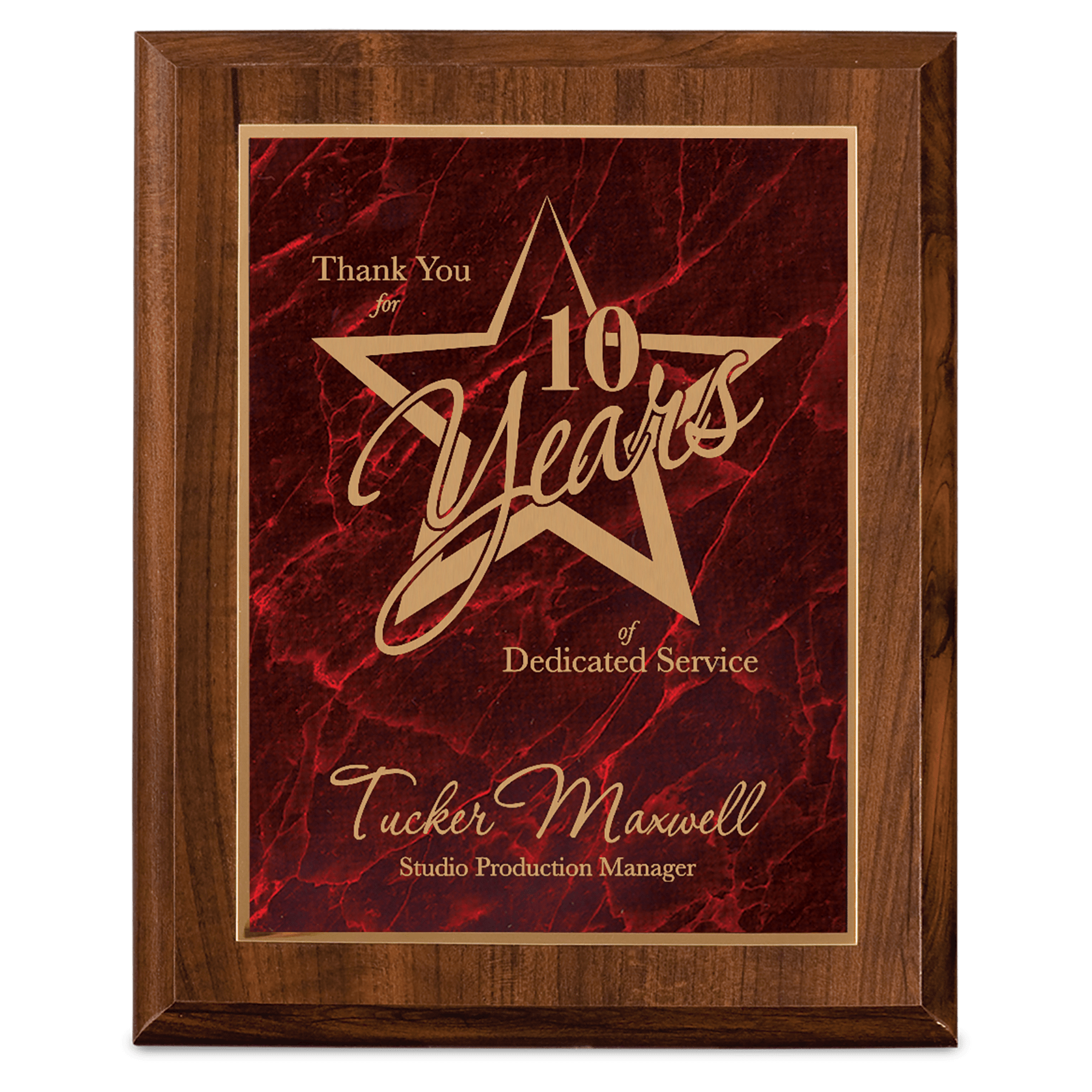 9" x 12" Cherry Finish Plaque with Red Marbleized Plate