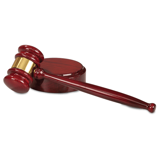 10" Rosewood Piano Finish Gavel with Brass Band & Sounding Block