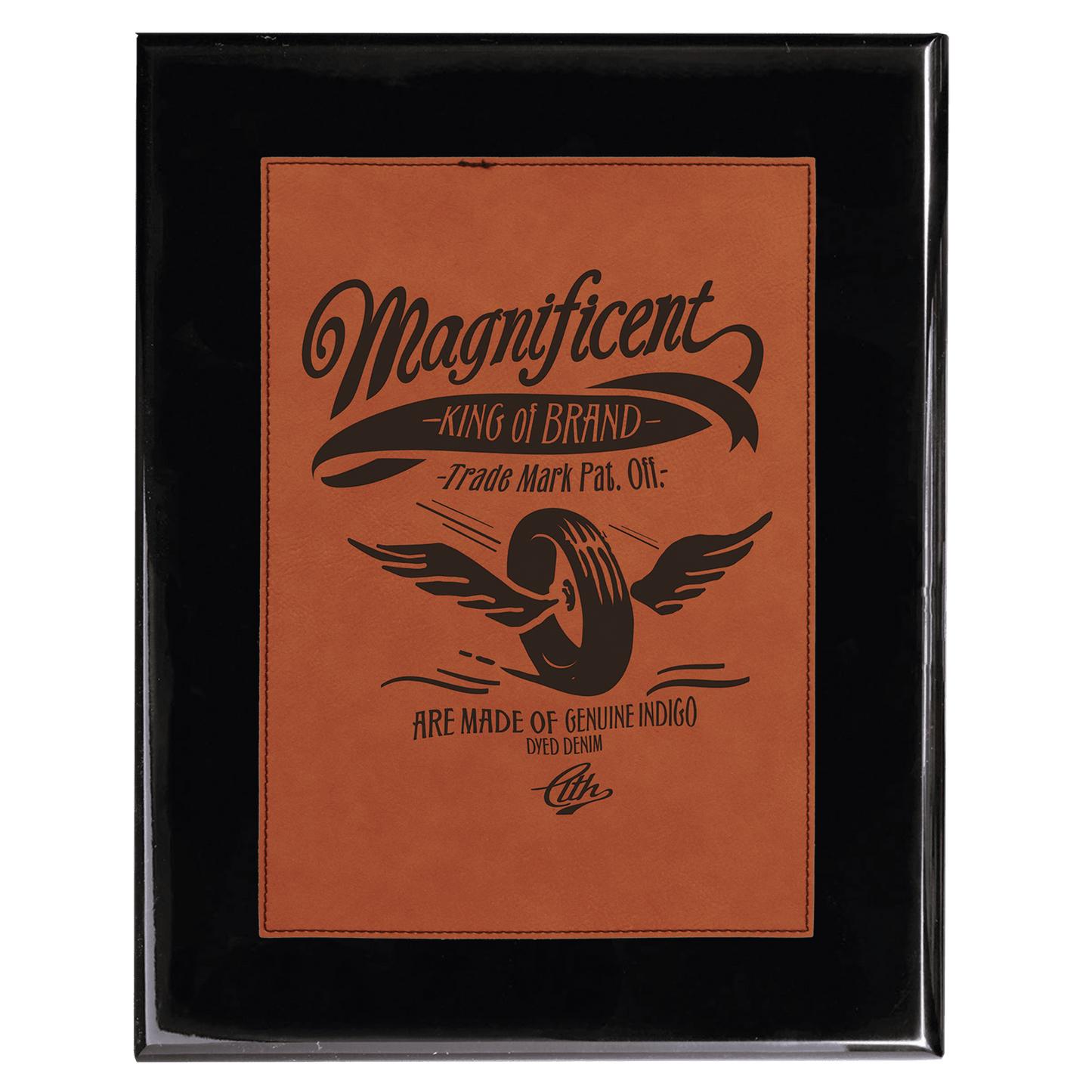 Black 8" x 10" Piano Finish Plaque with Rawhide Leatherette Plate