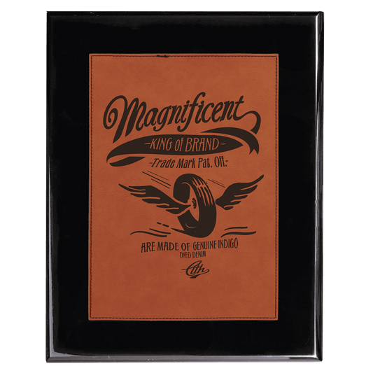 Black 8" x 10" Piano Finish Plaque with Rawhide Leatherette Plate
