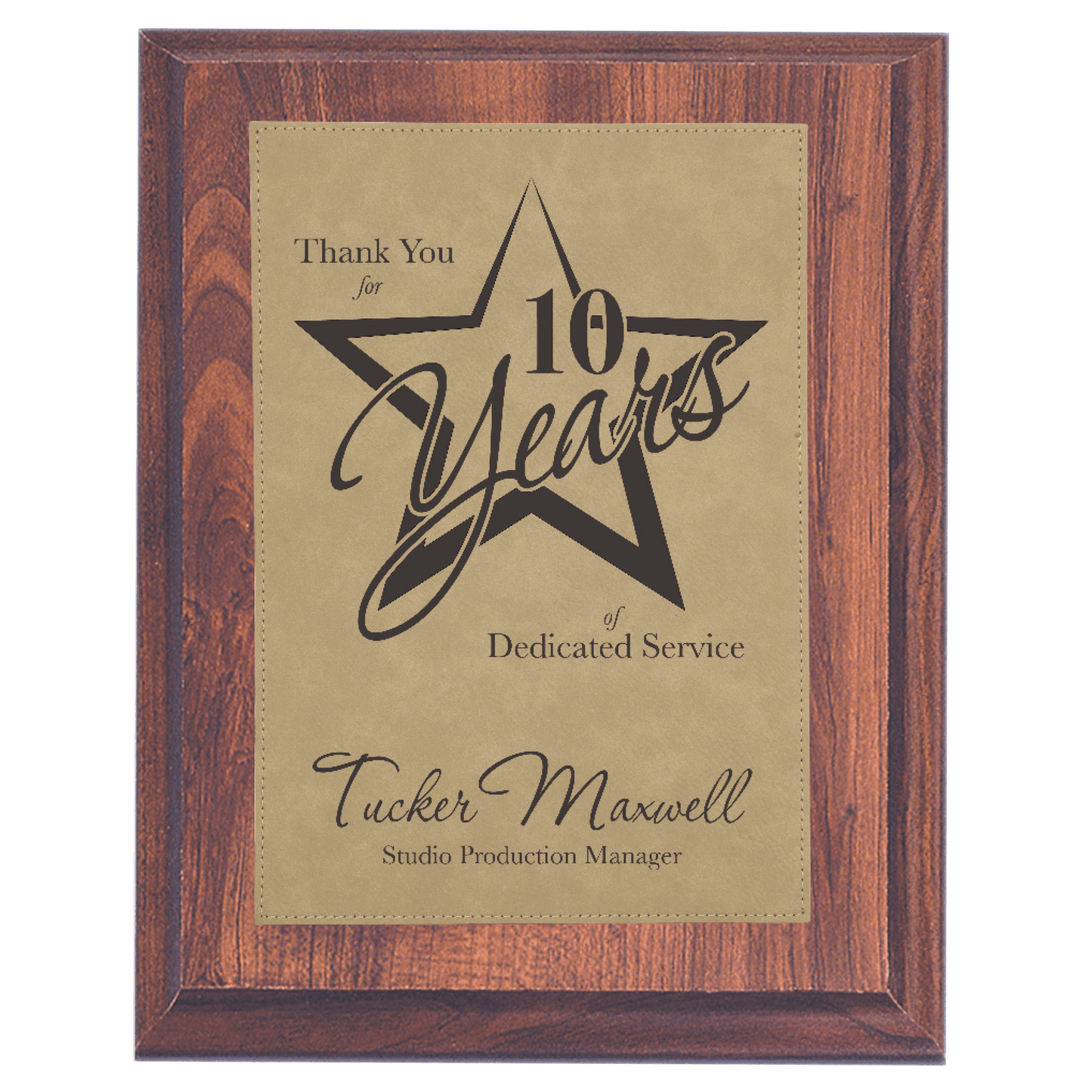 6" x 8" Elegant Cherry Finish Plaque with Light Brown Leatherette Plate