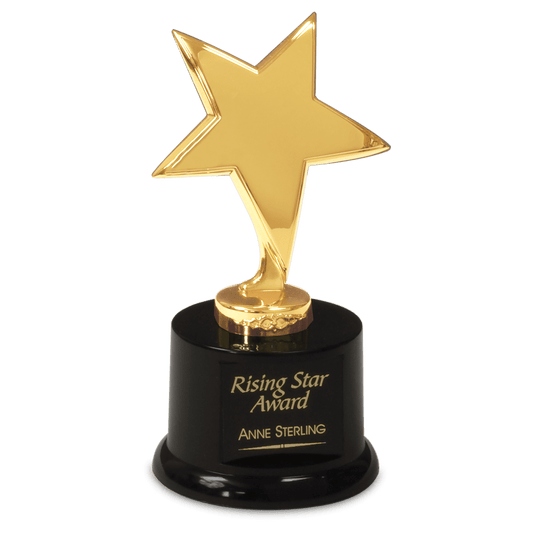 Gold Metal Rising Star on Black Plastic Base