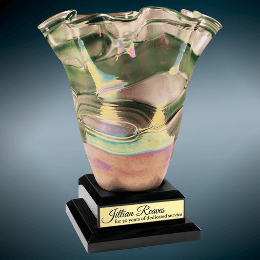 14 1/4" Art Glass Vase with Black Royal Piano Finish Base