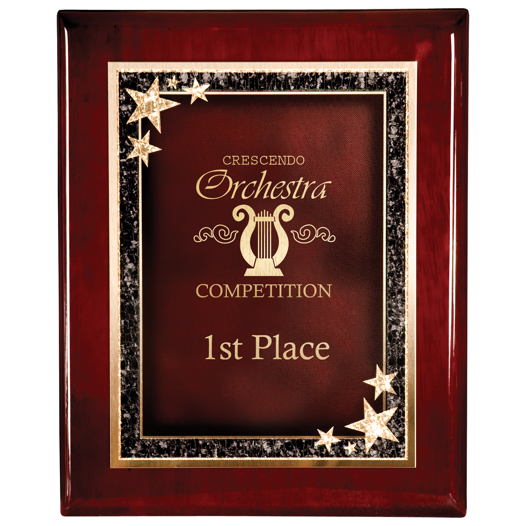 9" x 12" Premium Rosewood Finish Plaque with Red Starburst Plate