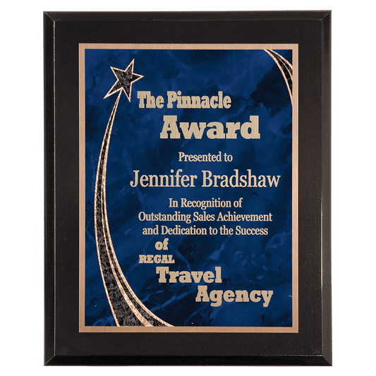 9" x 12" Premium Black Piano Finish Plaque with Blue Rising Star Plate
