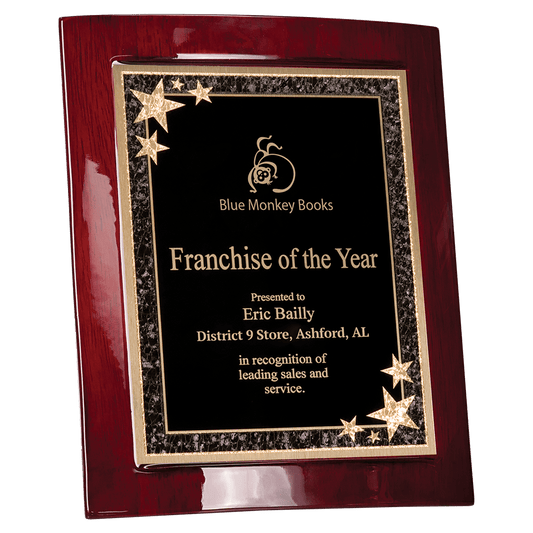 7 1/2" x 9" Rosewood Piano Finish Eclipse Plaque with Black Starburst Plate