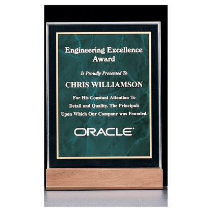 Emerald Marble Acrylic Award with American Walnut 6" x 8 5/8" Base