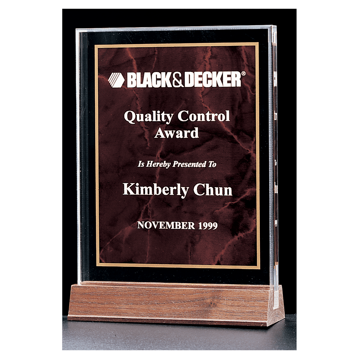 Ruby Marble Acrylic Award with American Walnut 7" x 9 5/8" Base