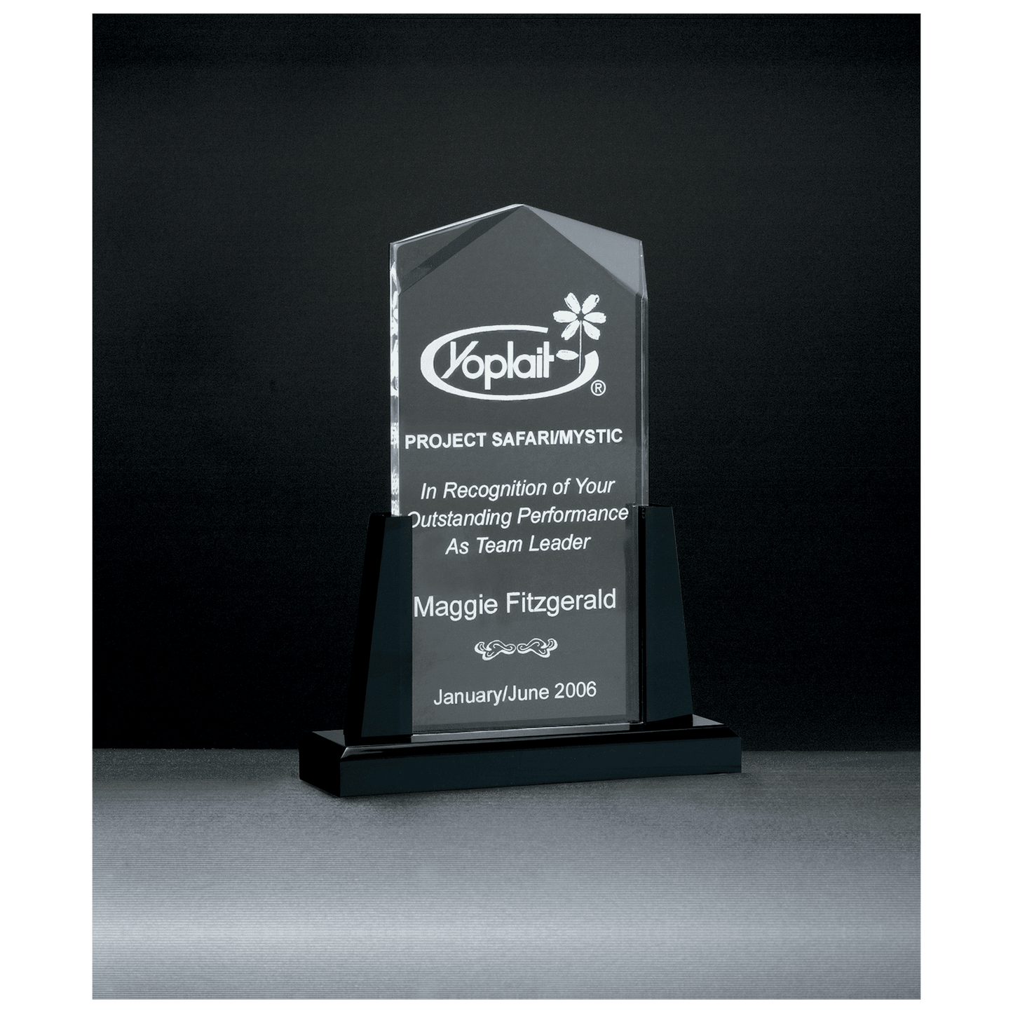 6 1/2" x 8" Spire Series Clear Acrylic Upright on Black Acrylic Base