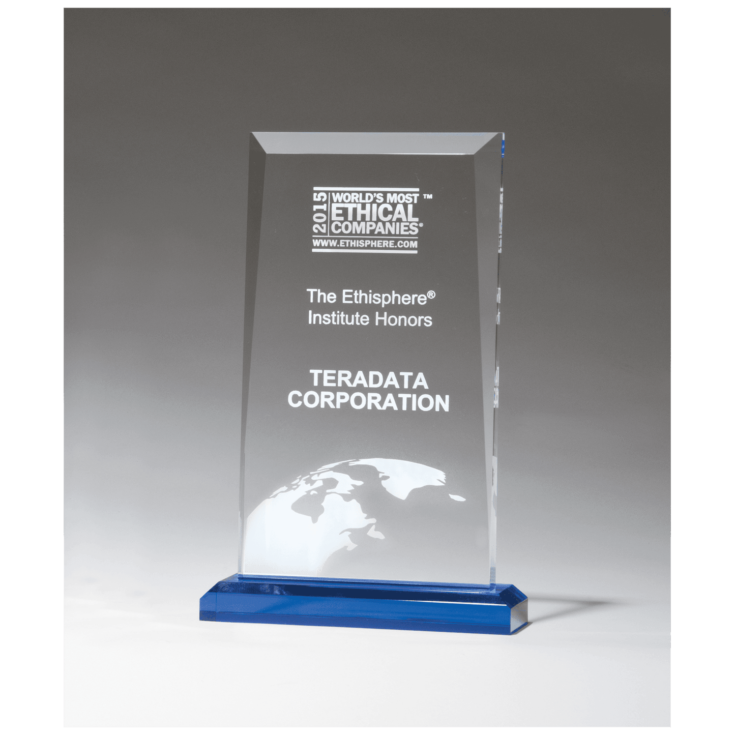 6 x 9 3/4" Apex Series Clear Acrylic Award with Blue Highlights and Blue Base
