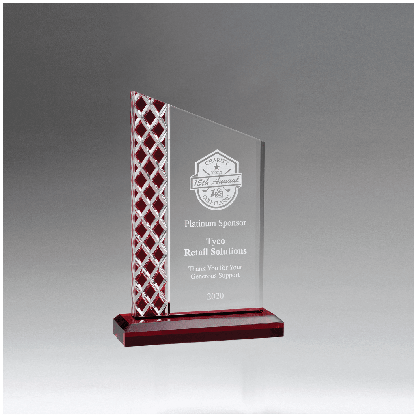 5 1/2" x 7 1/4" Zenith Series Clear Acrylic with Lattice Pattern and Red Metallic Accent