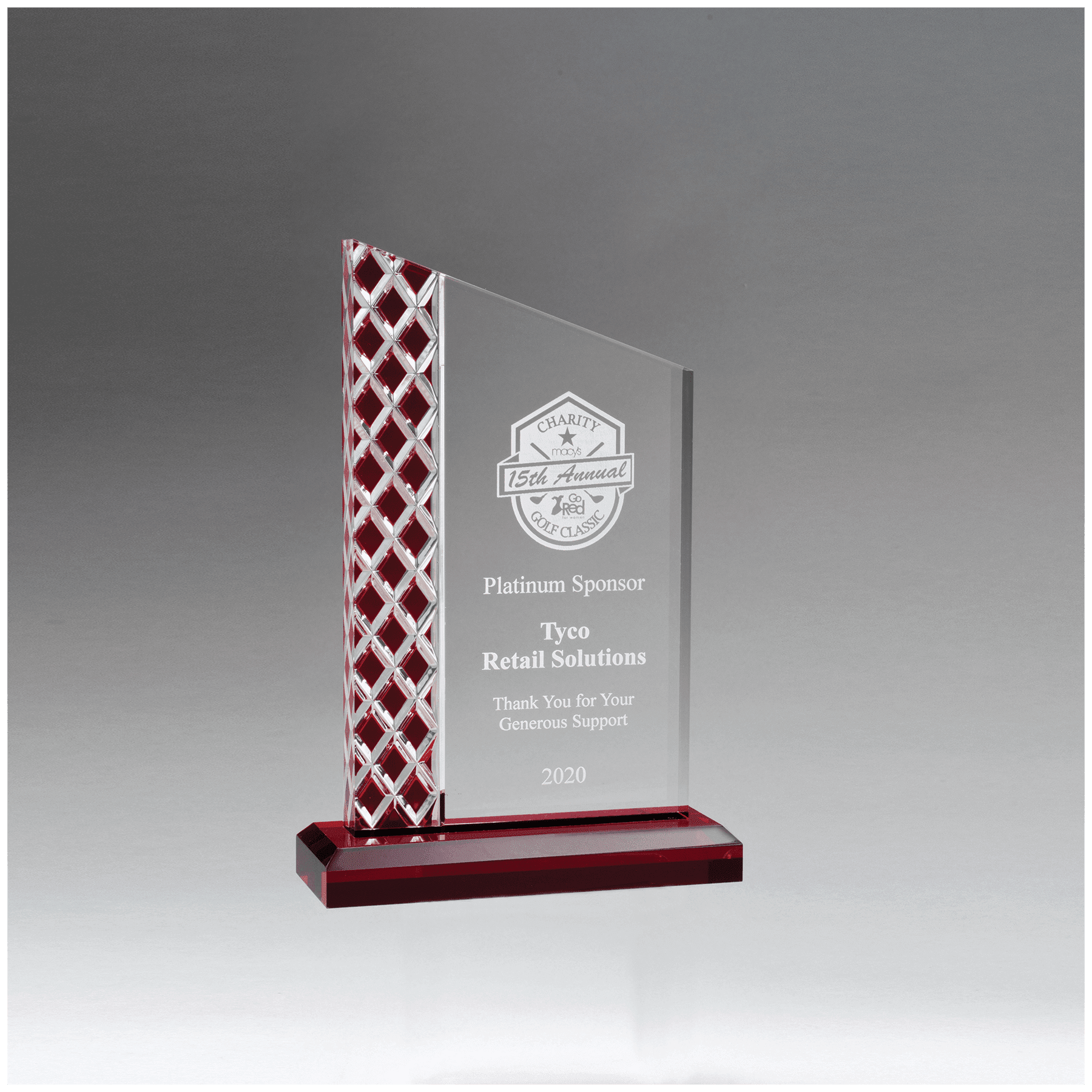 5 1/2" x 7 1/4" Zenith Series Clear Acrylic with Lattice Pattern and Red Metallic Accent