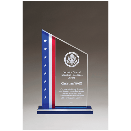6 3/4" x 10 3/4" Zenith Series Acrylic with American Flag Design, Blue Mirror Top Base