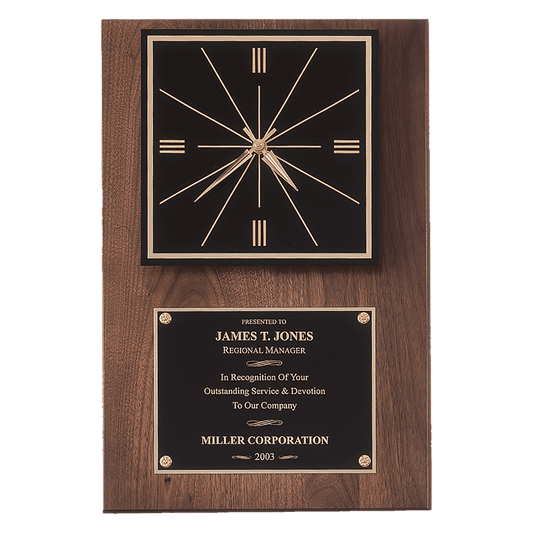 12" x 18" American Walnut Quartz Clock with Black Plate/Hangs Vertical or Horizontal