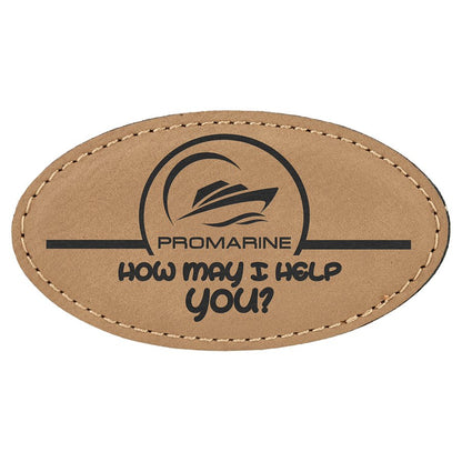 Light Brown 3 1/4" x 1 3/4" Laserable Leatherette Oval Badge Blank with Magnet
