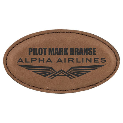 Dark Brown 3 1/4" x 1 3/4" Laserable Leatherette Oval Badge Blank with Magnet