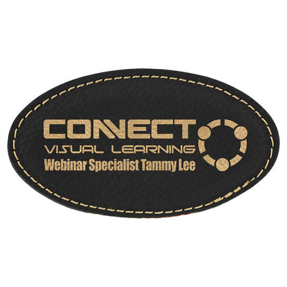 Black/Gold 3 1/4" x 1 3/4" Laserable Leatherette Oval Badge Blank with Magnet