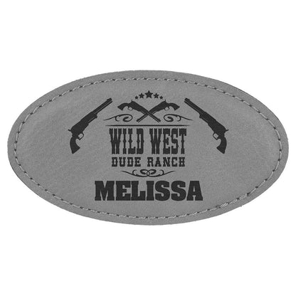 Gray 3 1/4" x 1 3/4" Laserable Leatherette Oval Badge Blank with Magnet