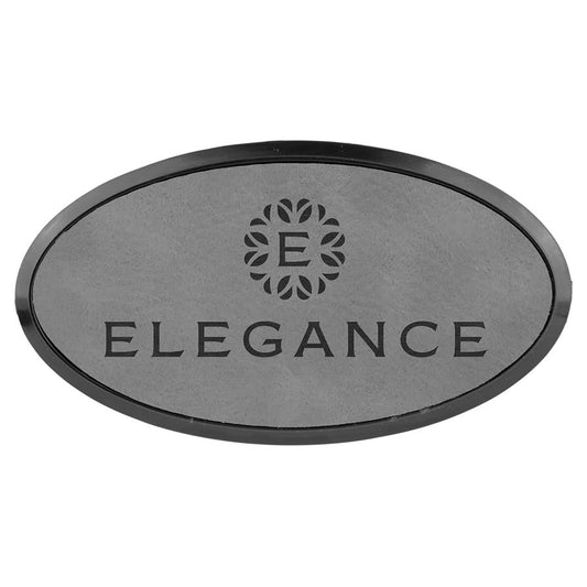 Gray 3" x 1 1/2" Laserable Leatherette Oval Badge & Frame