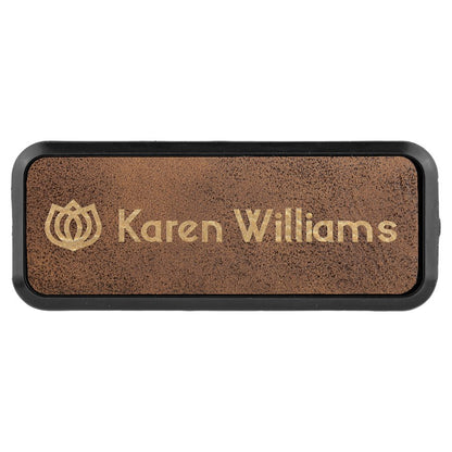 Rustic/Gold 3" x 1" Laserable Leatherette Round Corner Badge & Frame