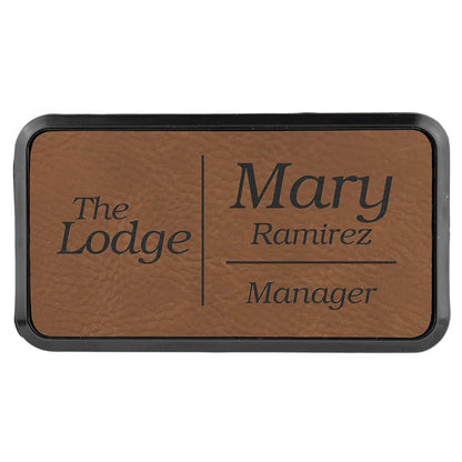 Dark Brown 3" x 1 1/2" Laserable Leatherette Round Corner Badge & Frame