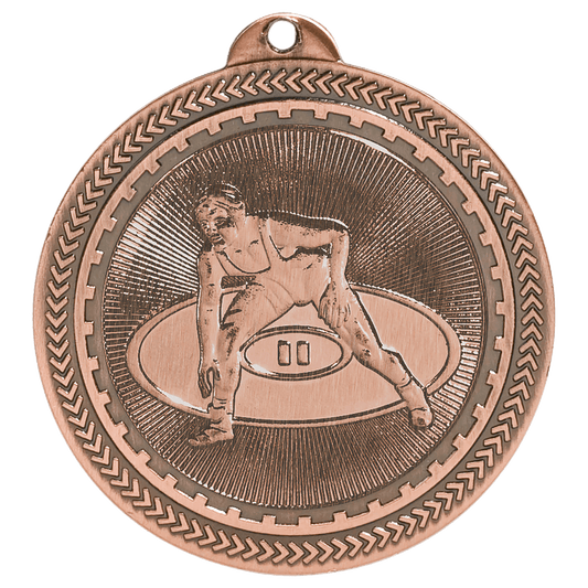 Antique Bronze 2" Wrestling Laserable BriteLazer Medal