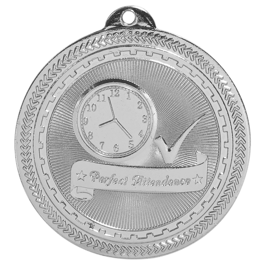 Bright Silver 2" Perfect Attendance Laserable BriteLazer Medal